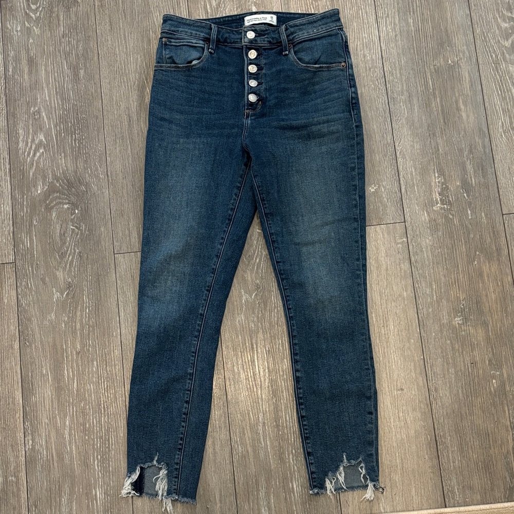 Abercrombie & Fitch Dark Indigo High-Rise Cropped Button-Fly Jeans